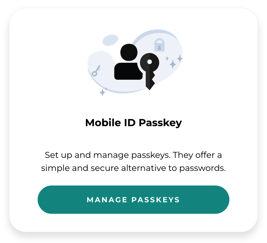 Passkey management tile on the MyMobileID Dashboard
