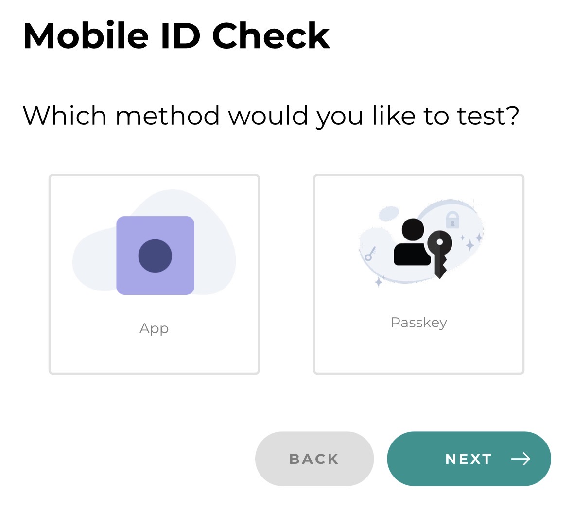 Mobile ID Check with selectable methods App and Passkey